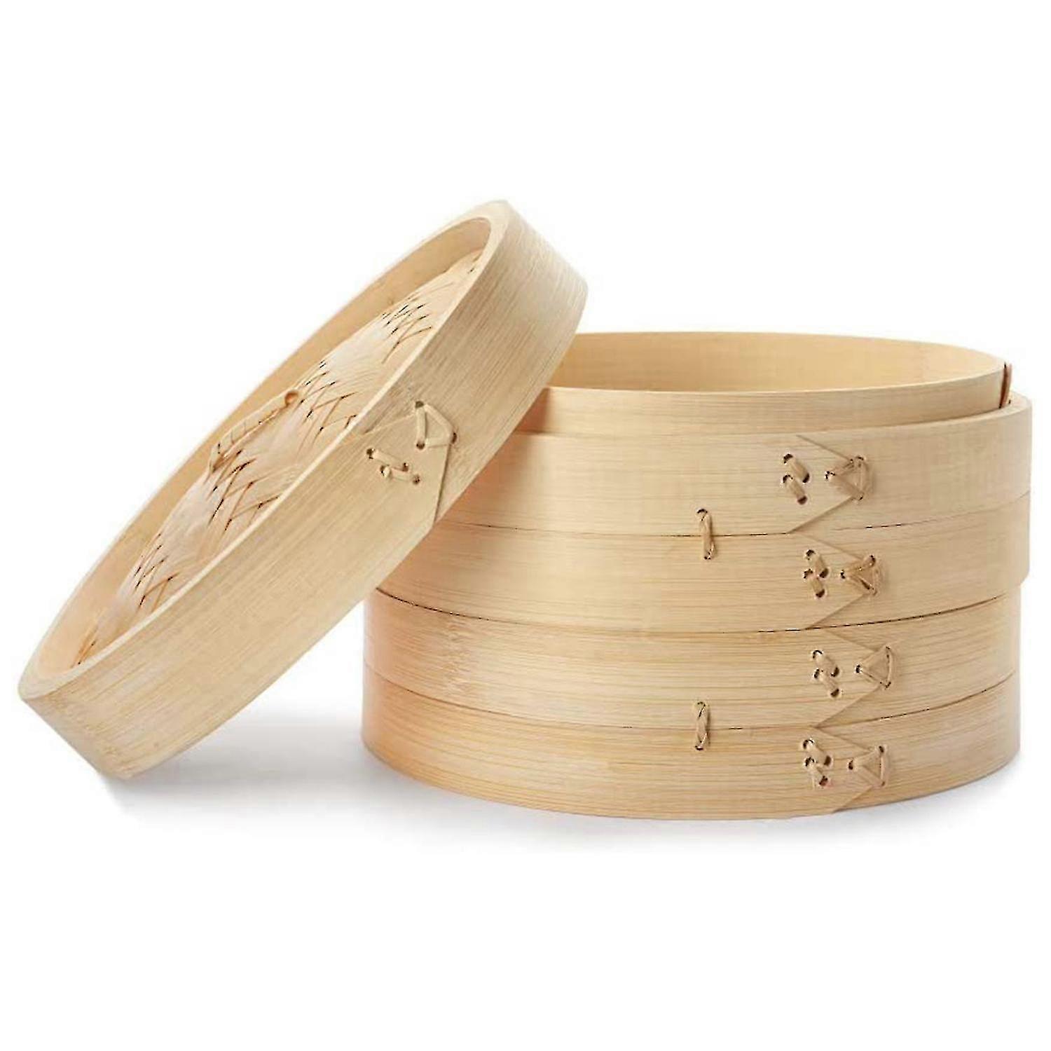 3 Piece Set - Bamboo Steamer Basket - Dumpling & Bun Steamer - Great For Cooking, Buns, Dim Sum, Ve