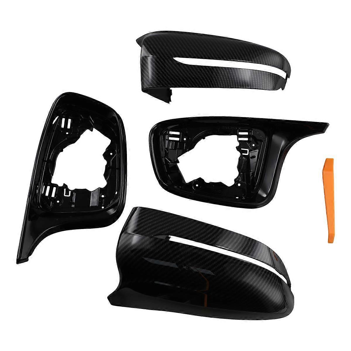 Car Rearview Mirror Cover Cap Side Mirror Frame Trim with Base for 3 5 Series G20 2018-2024 G30 Carbon Fiber Pattern
