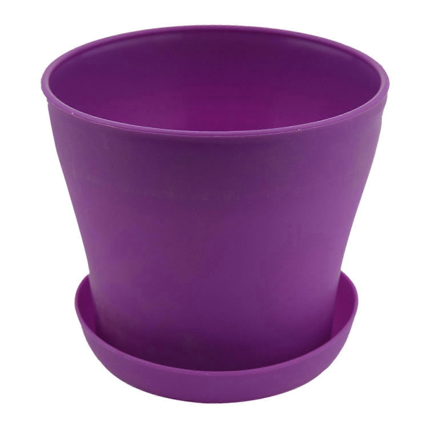 Plastic Plant Flower Pot Planter With Saucer Tray Round Gloss Home Garden Decor, Purple -, 14cm / 5