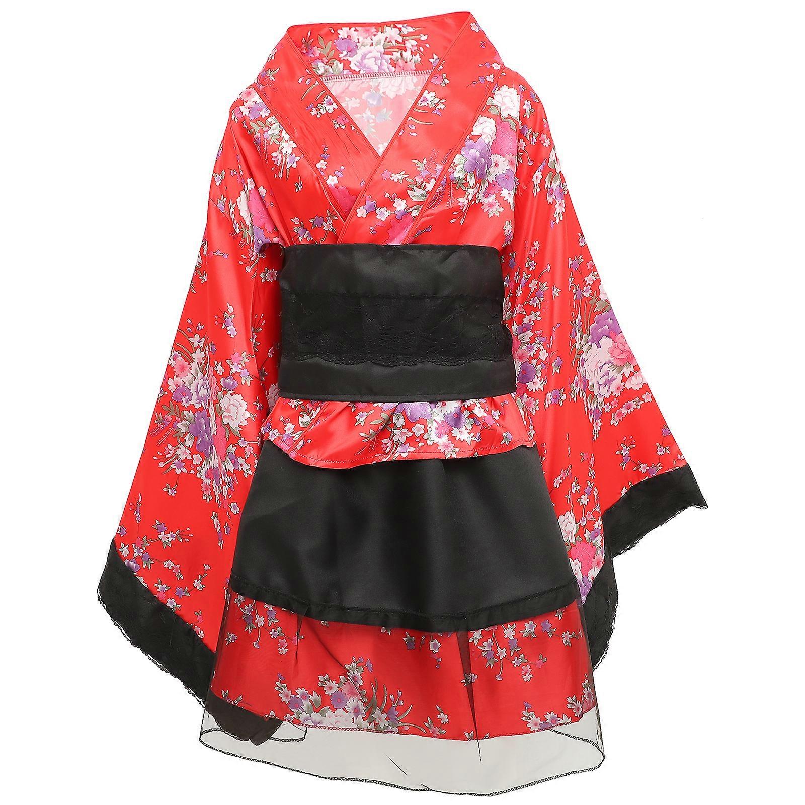 日本传统女仆裙和服角色扮演装女仆服装连衣裙尺寸XL(红色)