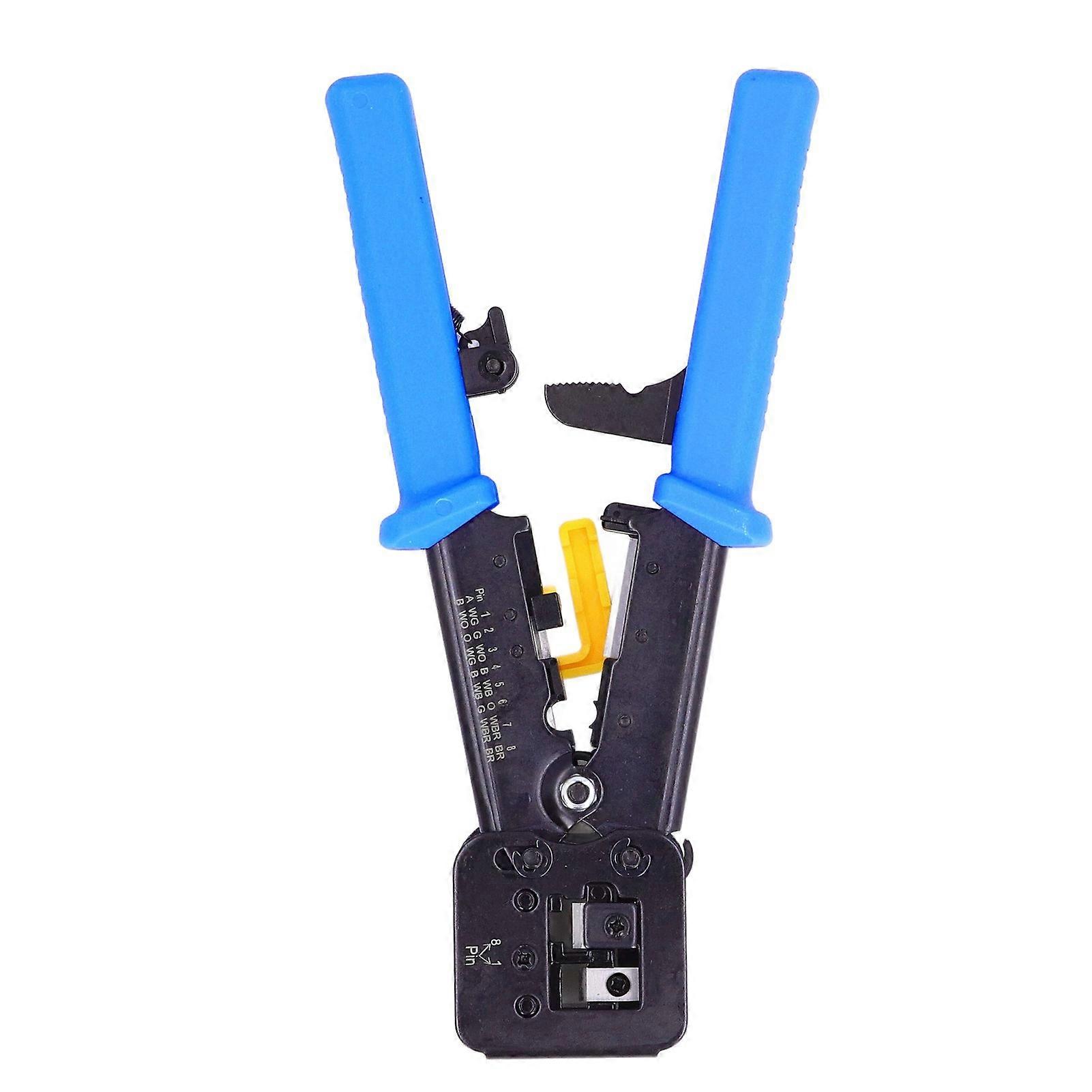 DEWIN RJ45 Crimp Tool, Pass Through CAT6 CAT5E Ethernet Wire Crimper Steel Electrical Electronic Tools(blue)
