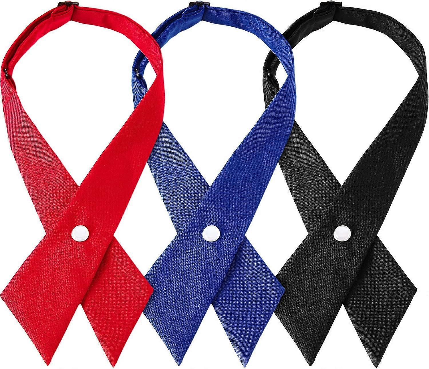 INIOR 3件套女孩制服领带校服交叉领带，适合女孩可调节的十字交叉女孩颈部领带黑色，皇家蓝色，红色