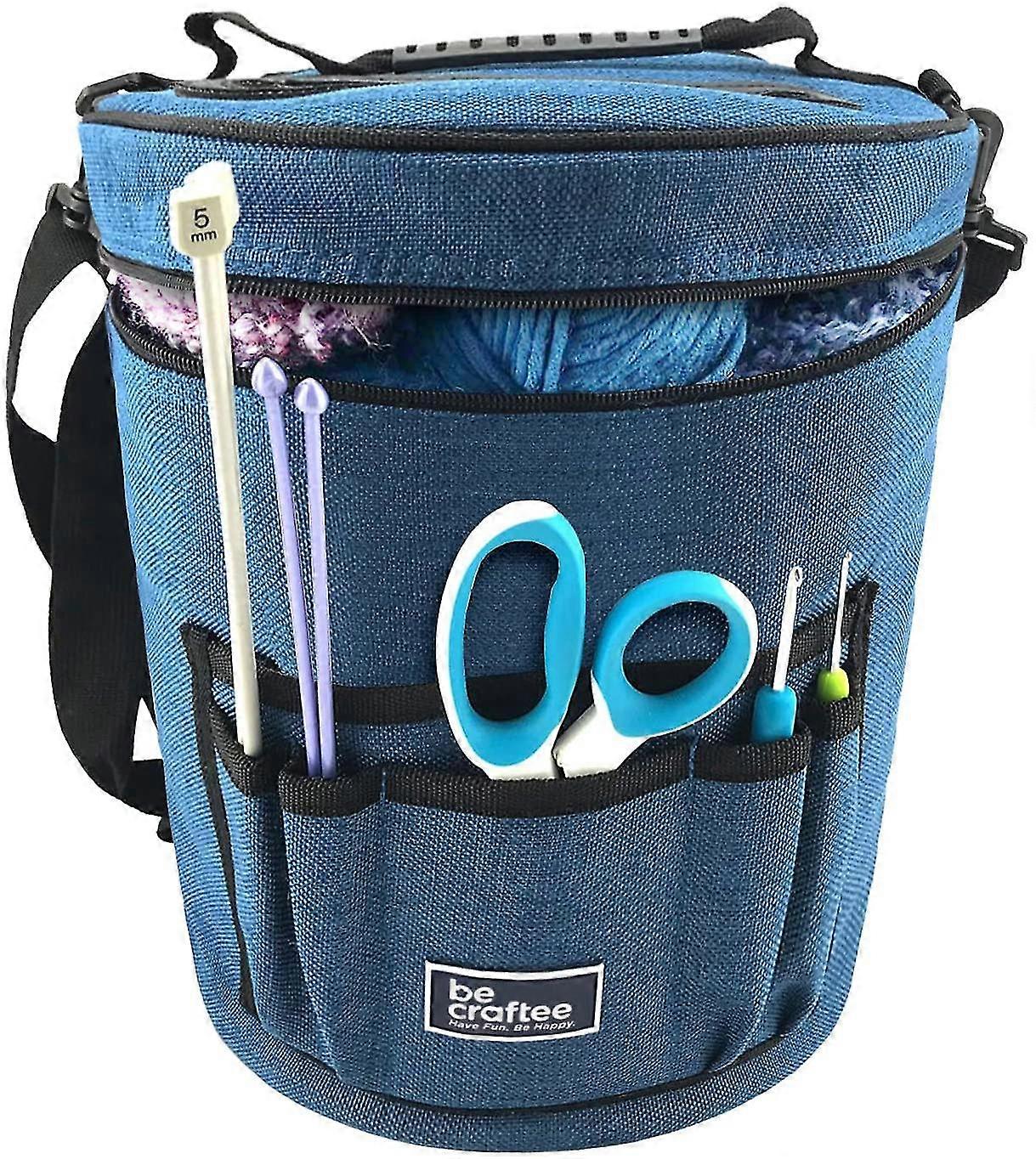 Knitting Bag for Yarn and Wool Storage. Portable, Lightweight and Easy to Carry. Knitting or Crochet Yarn Holder with Pockets for Knitting Accessories