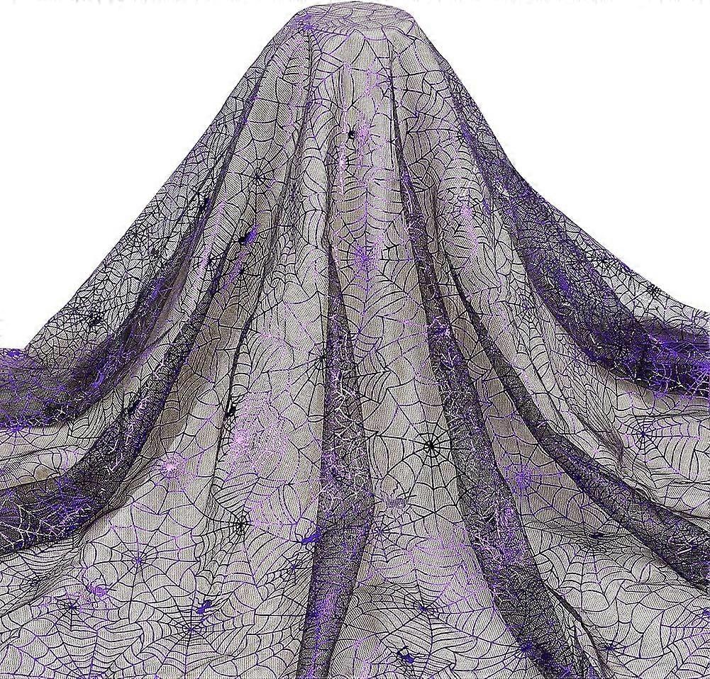 Halloween Spider Web Fabric 78.7x66.1 inch Wide Glliter Dark Orchid Color Spider Webs Fabric Halloween Cobweb Tulle Fabric for Halloween Decoration Ho