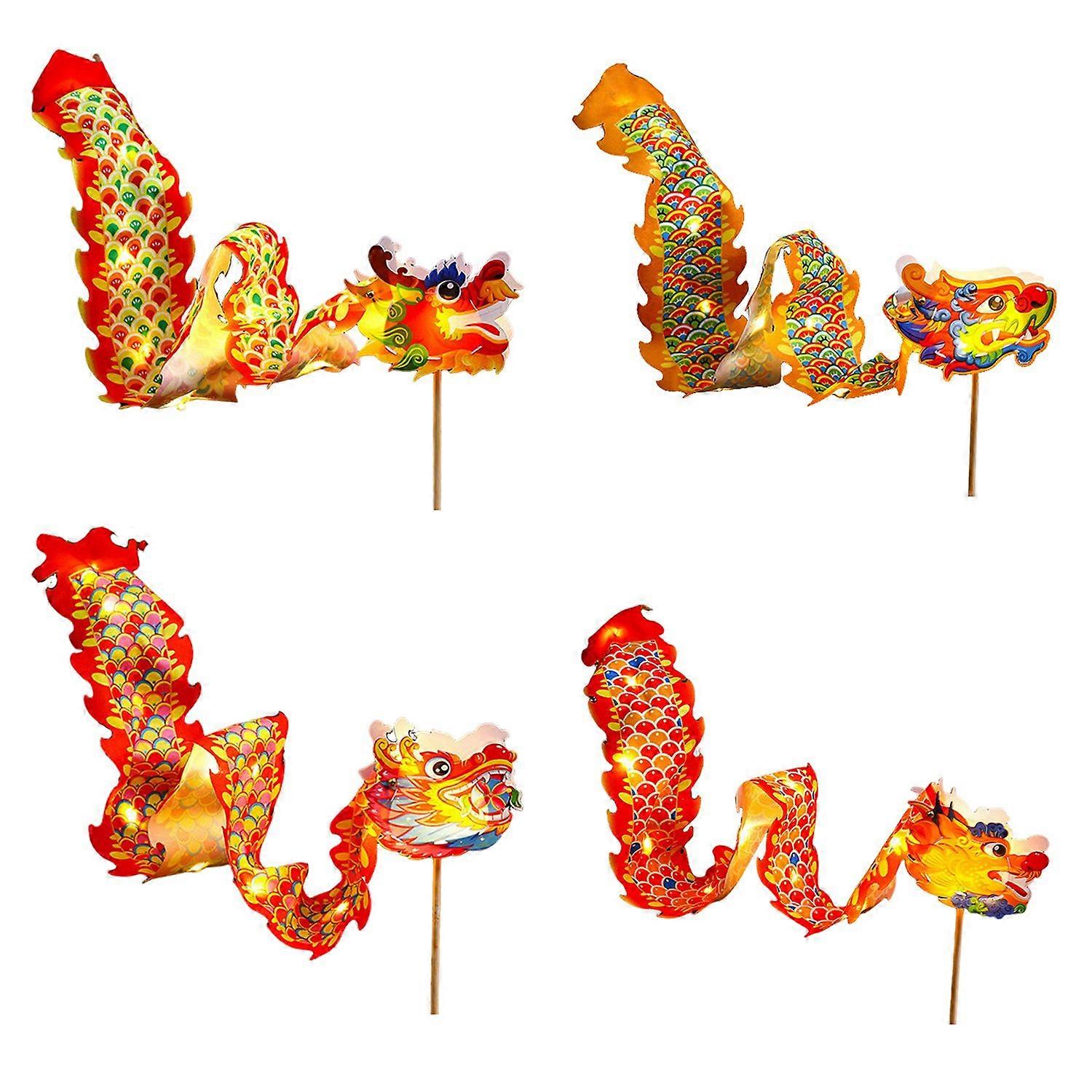Dragon Lantern DIY Kit Chinese New Year Spring Festival LED Light Paper Craft Luminous Dragon Ribbon