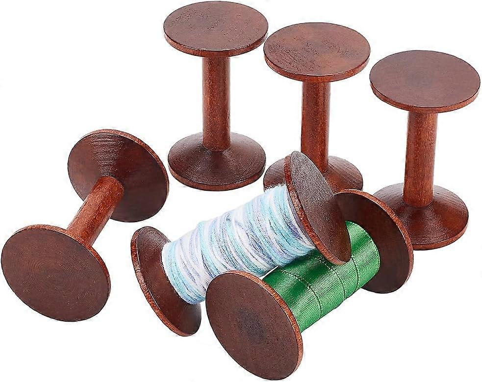 Wooden Spools 6pcs Empty Wood Thread Spools Sewing Bobbins Spools Craft for Wire Weaving Ribbon Embroidery Thread Jewelry Chain Wrapping Arts Crafts T
