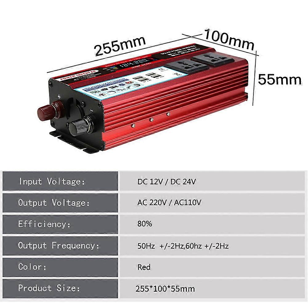 Car Power Inverter 2000W 12V 24V with 4 USB & 2 Universal Plug Voltage Transformer Adapter Converter for Electronic Solar System