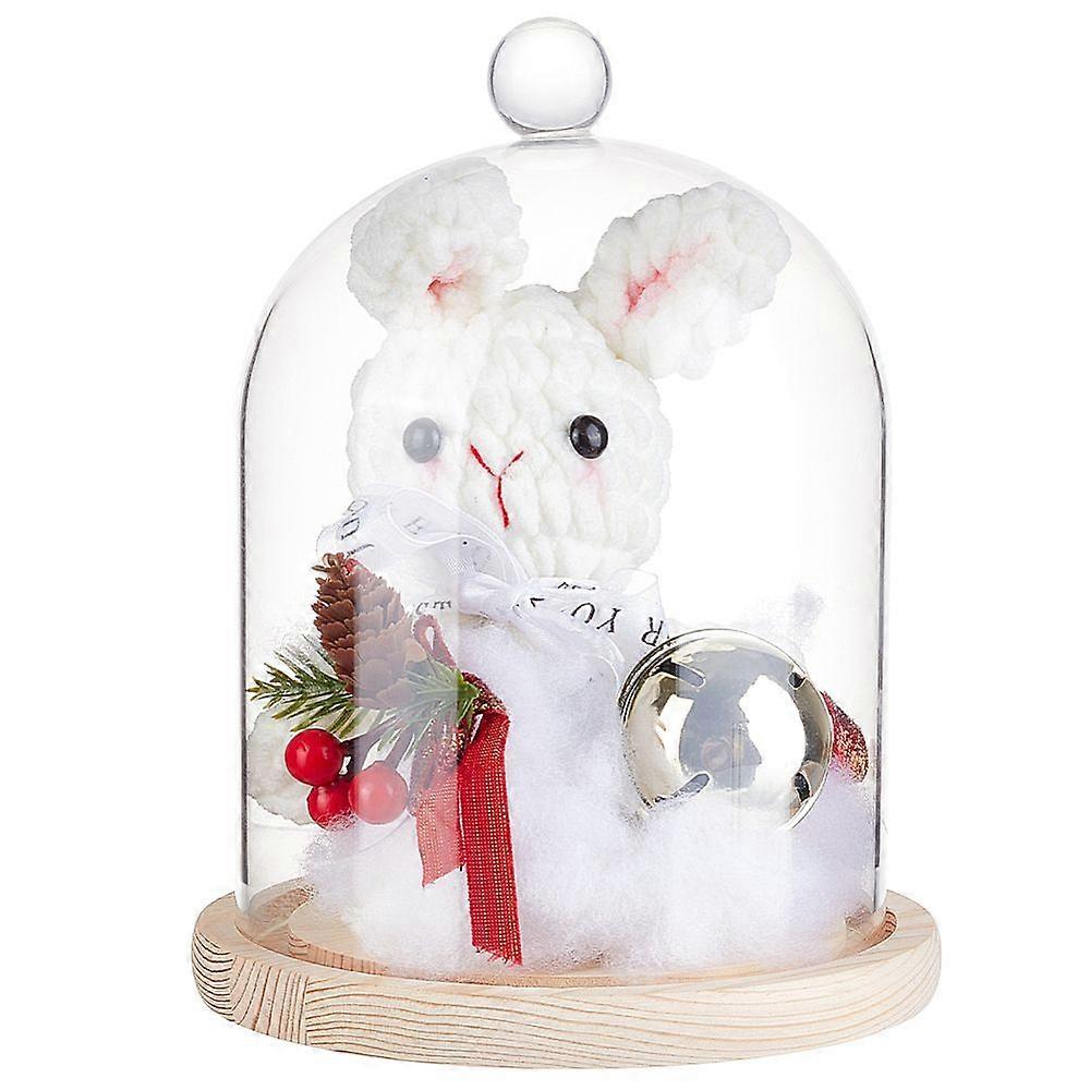 Glass Dome Cover Decorative Display Case Cloche Bell Jar Terrarium with Wood Base Round 170x235mm
