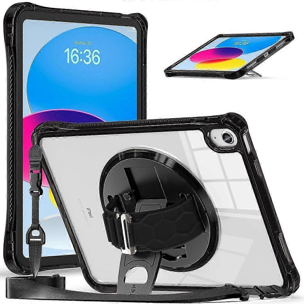 For iPad 10.9 (2022) Kickstand Case Hand Strap PC+TPU+Acrylic Cover with Shoulder Strap