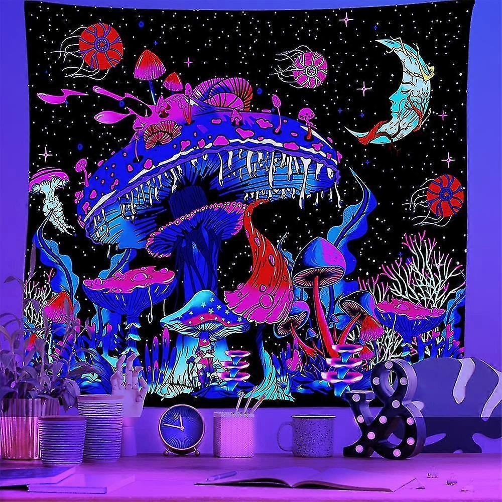 Sopp Blacklight Billedvev UV Reaktiv Mystisk Trippy Galakse Plantetepper Svart Lys Aesthet