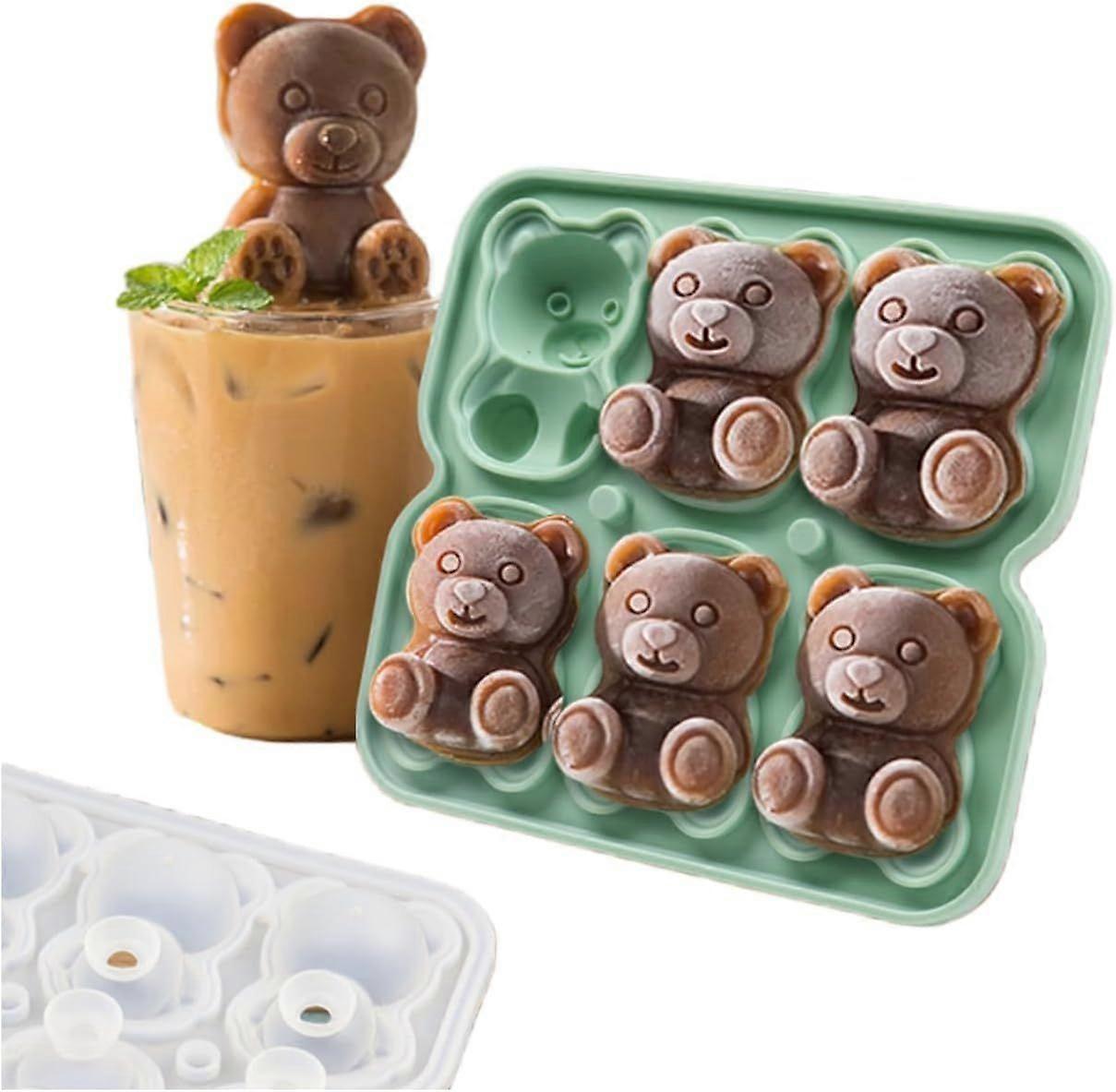 1 PCS 3D Bear Shape Ice Cube Trays, Cute Ice Cube Molds for Whiskey Bourbon, 4-Hole Large Fun Shapes Ice Cube Trays, Funny Bear Gifts for Bear Lover