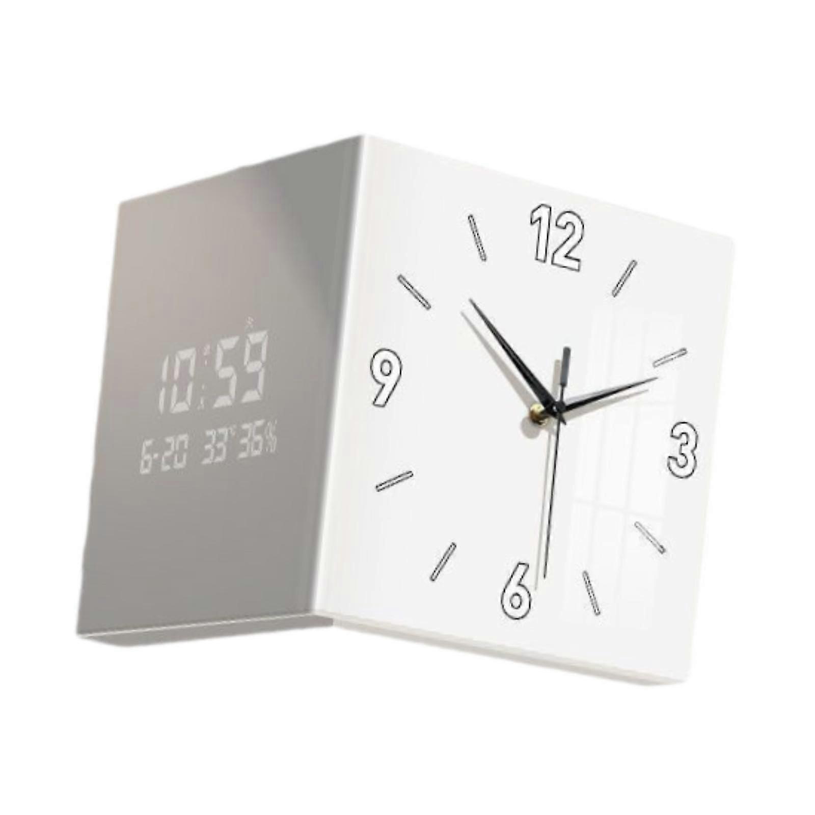 Corner Wall Clock Easy Installation Quiet Nightlight for Home Office Kitchen White