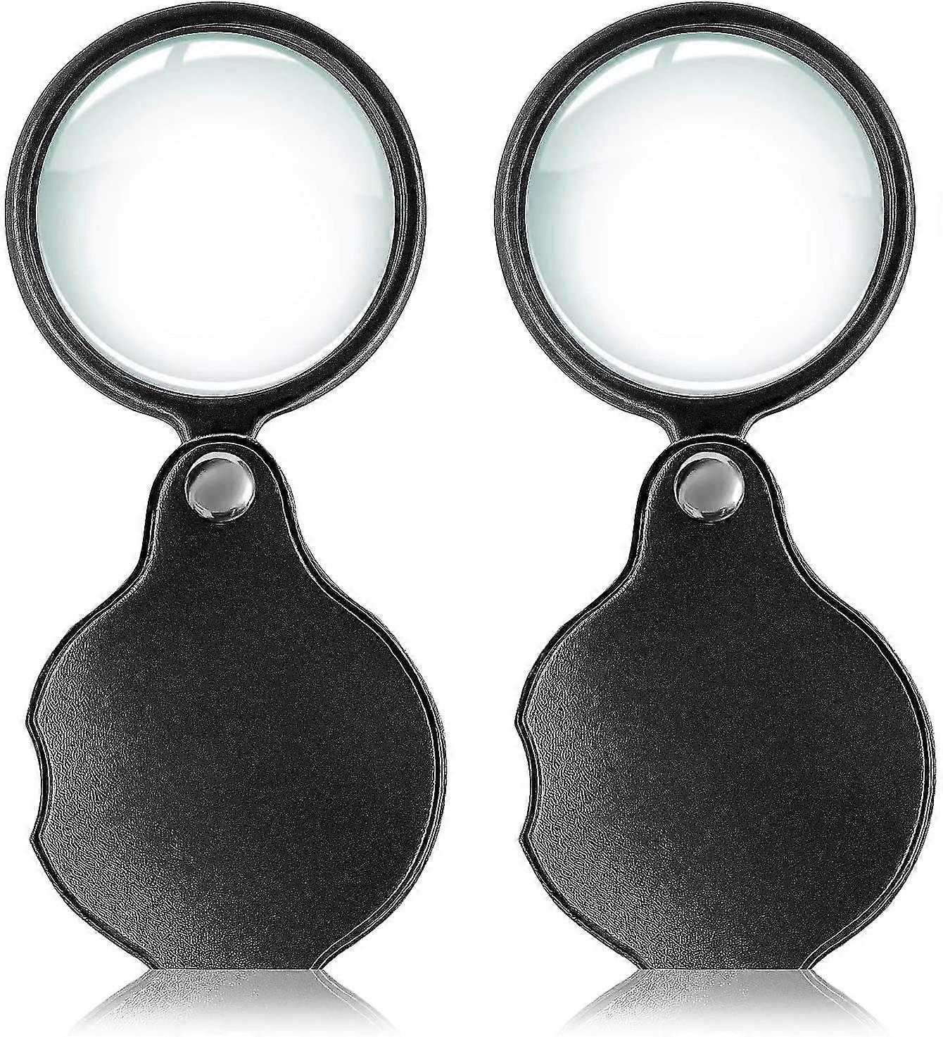 2pcs 8x Small Poet Magnify Glass Prum Folding Mini Magnifying Glass With Rotating Protective Leather Sheath, Apply To Reading, Science, Jewelry