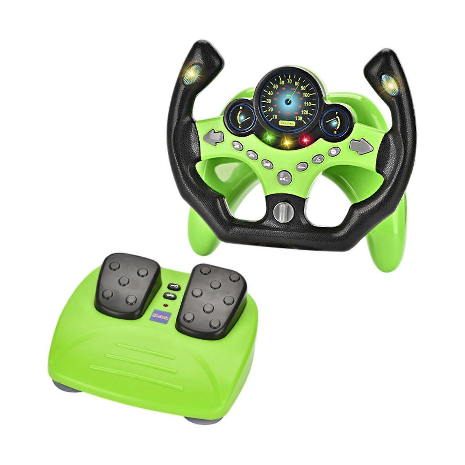 Steering Wheel Set with Brake Pedal Copilot Toy for Interaction Indoor Party Green