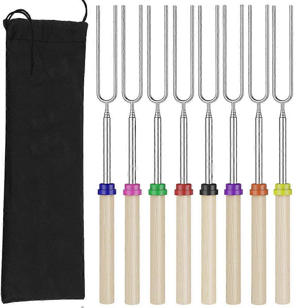8-Piece Telescopic Skewers with Wooden Handles for Campfire Pit Bonfires