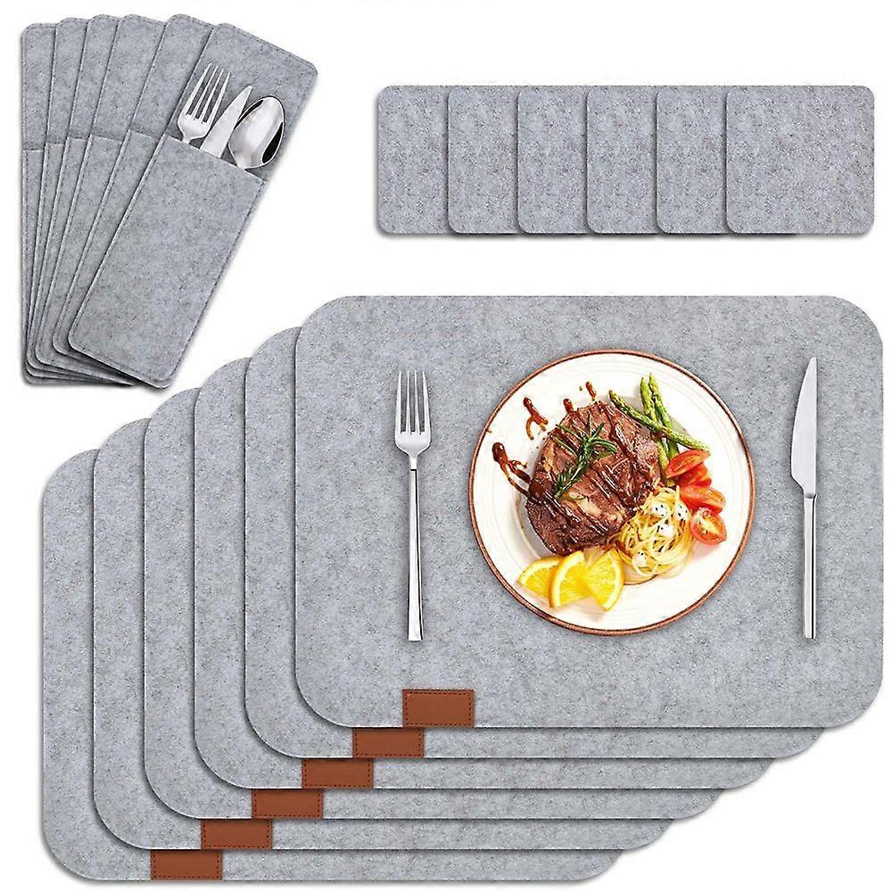 Table sets washing sets of places made of felt 18 set, wipeable table sets, heat -resistant non -slip space cings with coasters, cutlery bags for kitc