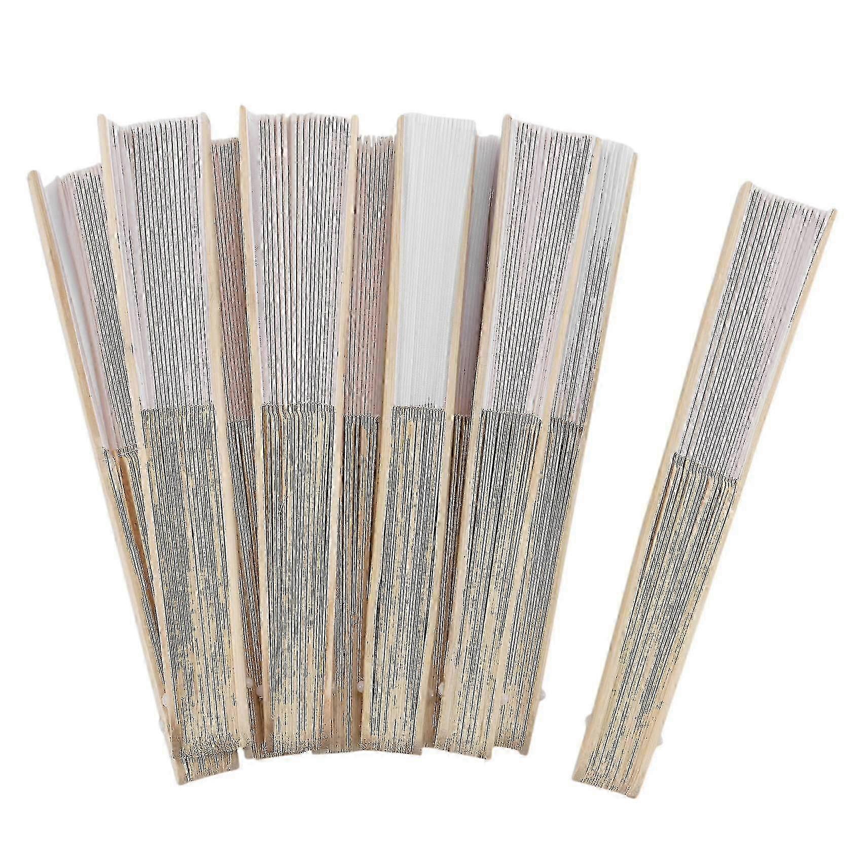 10 قطع 21 سنتيمتر أبيض اللون النسيج مروحة اليد، الحرير اليد مروحة حفل زفاف