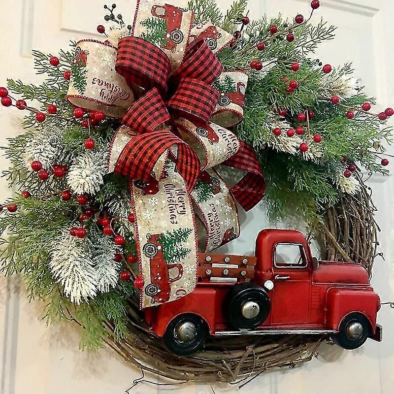 Röd lastbil juldörr hängande bondgård röd lastbil krans jul krans dekoration