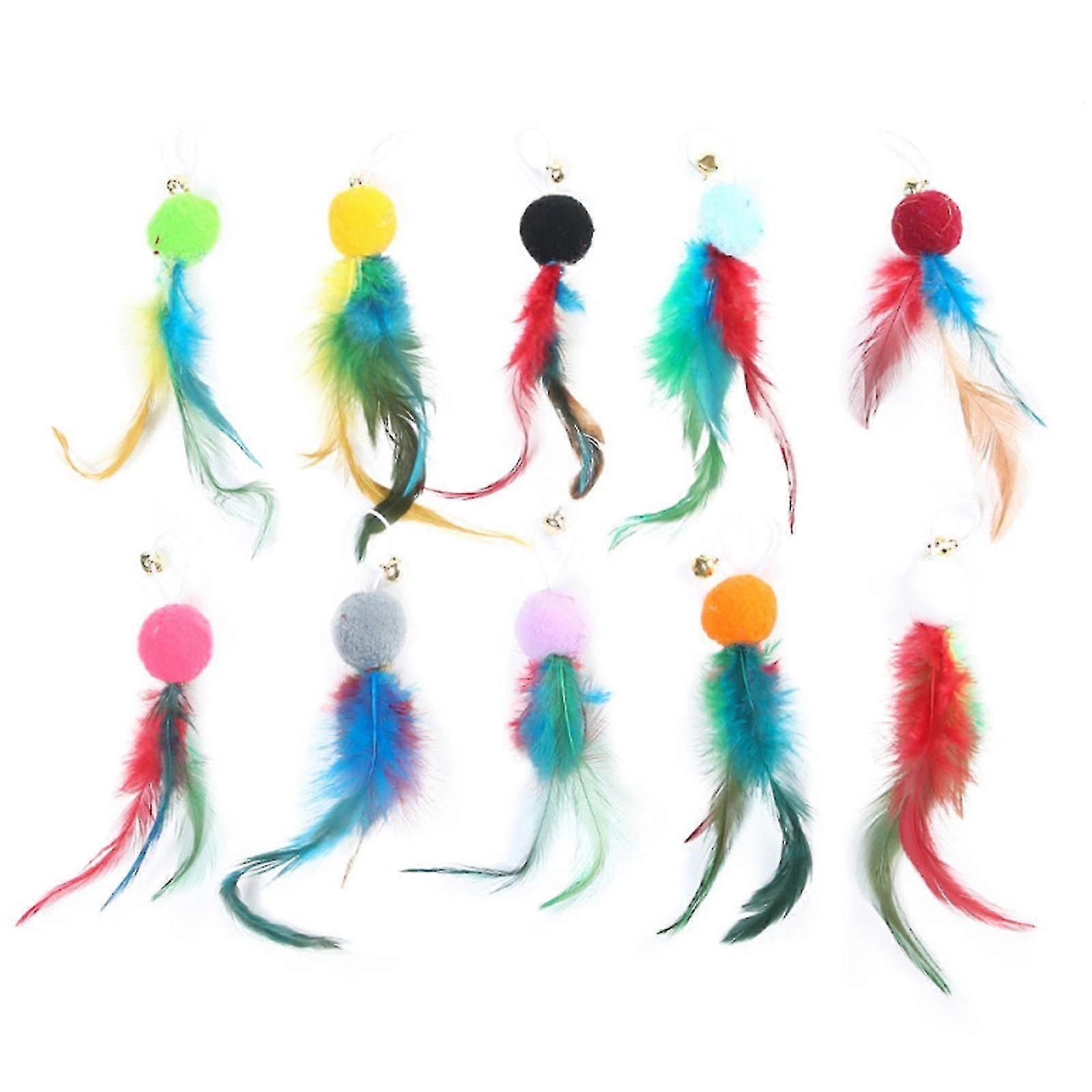 10 Packs Replacement Feather With Bell & Plush Ball For Interactive For Cat Toy
