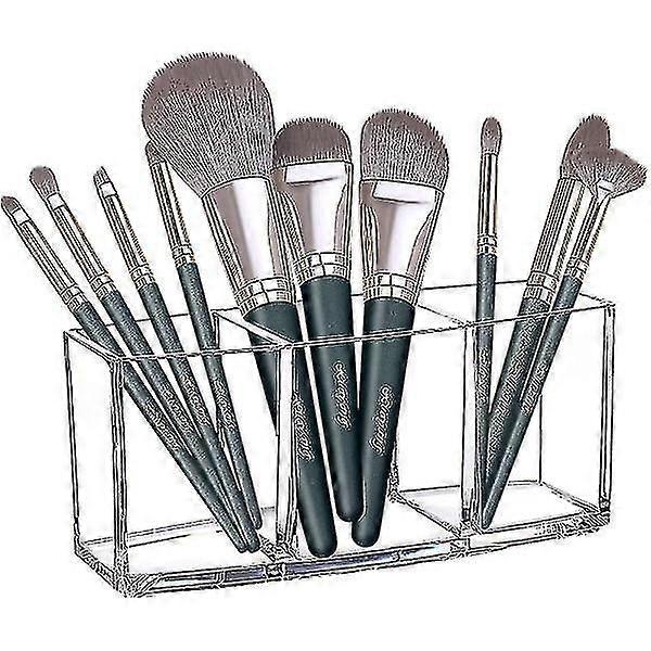 Acrylic Organizer Make-up Brush Holder Storage Solution Clear 3-compartment