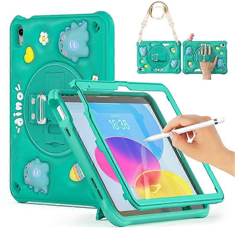 Compatible For iPad 10.9 (2022) Case with Shoulder Strap Cartoon Dinosaur Kickstand PC+Silicone+TPU Cover