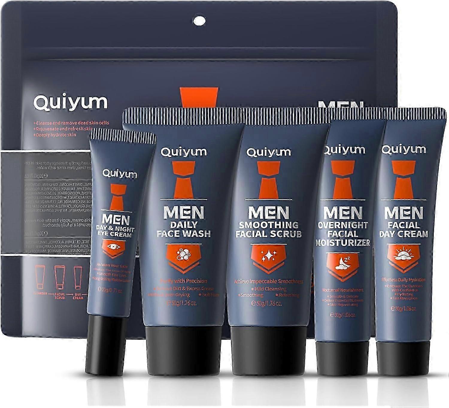 Coffret de soins du visage pour homme, coffret cadeau de soins pour la peau, kit de routine de soins anti-âge : nettoyant visage, gommage, crème de jour et de soirée pour homme, crème contour des yeux