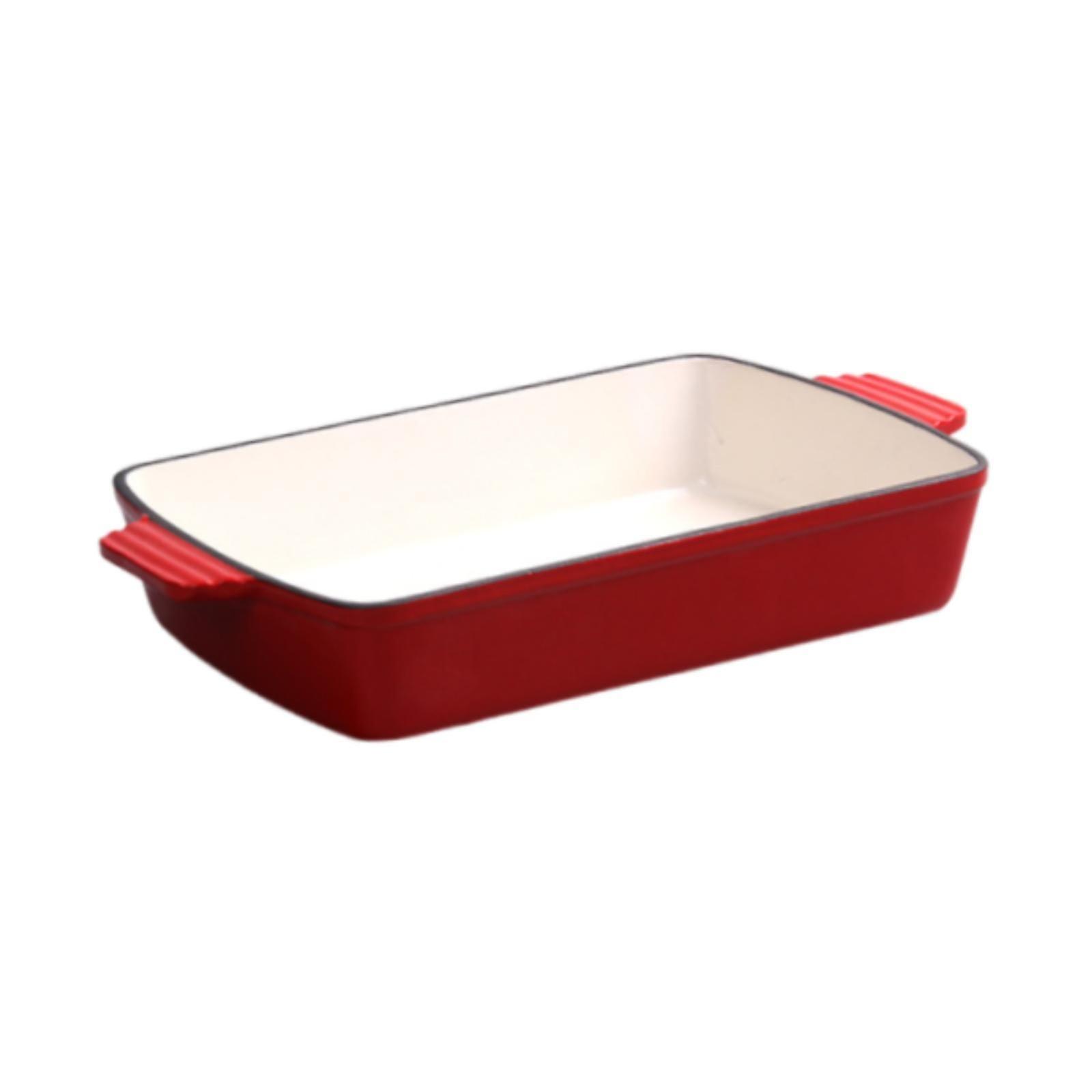 Enamel Bakeware Reusable Rectangular Baking Dish for Barbecues Dinner Picnic red