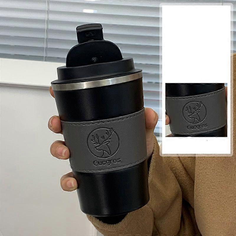 Coffee Travel Mug 12oz,Insulated Coffee Mug with Lid,Leakproof Coffee Thermos-Light Black