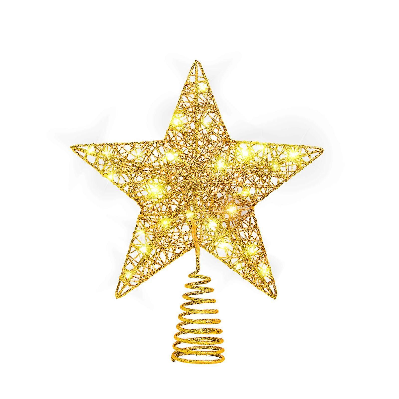 Glittering Gold 24 LED Lights Five-Pointed Star Christmas Tree Topper for Christmas Tree Decorations 30cm×25cm