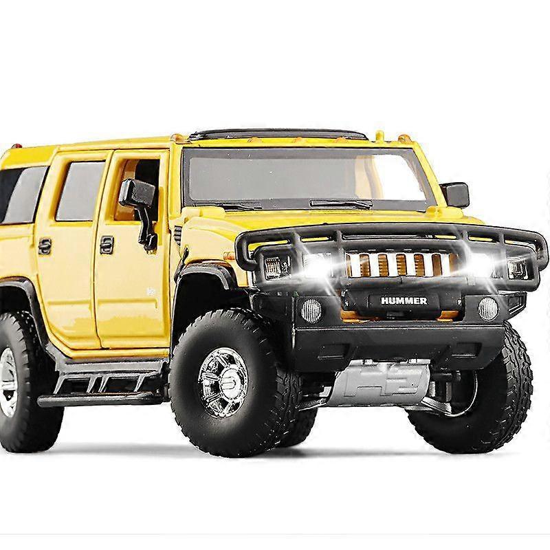 1/32 ハマー H2 SUV オフロード トイカー JKM ダイキャストメタル ミニチュアモデル サウンド&ライト ドア 開閉式コレクション ギフト 子供用 男の子 イエロー