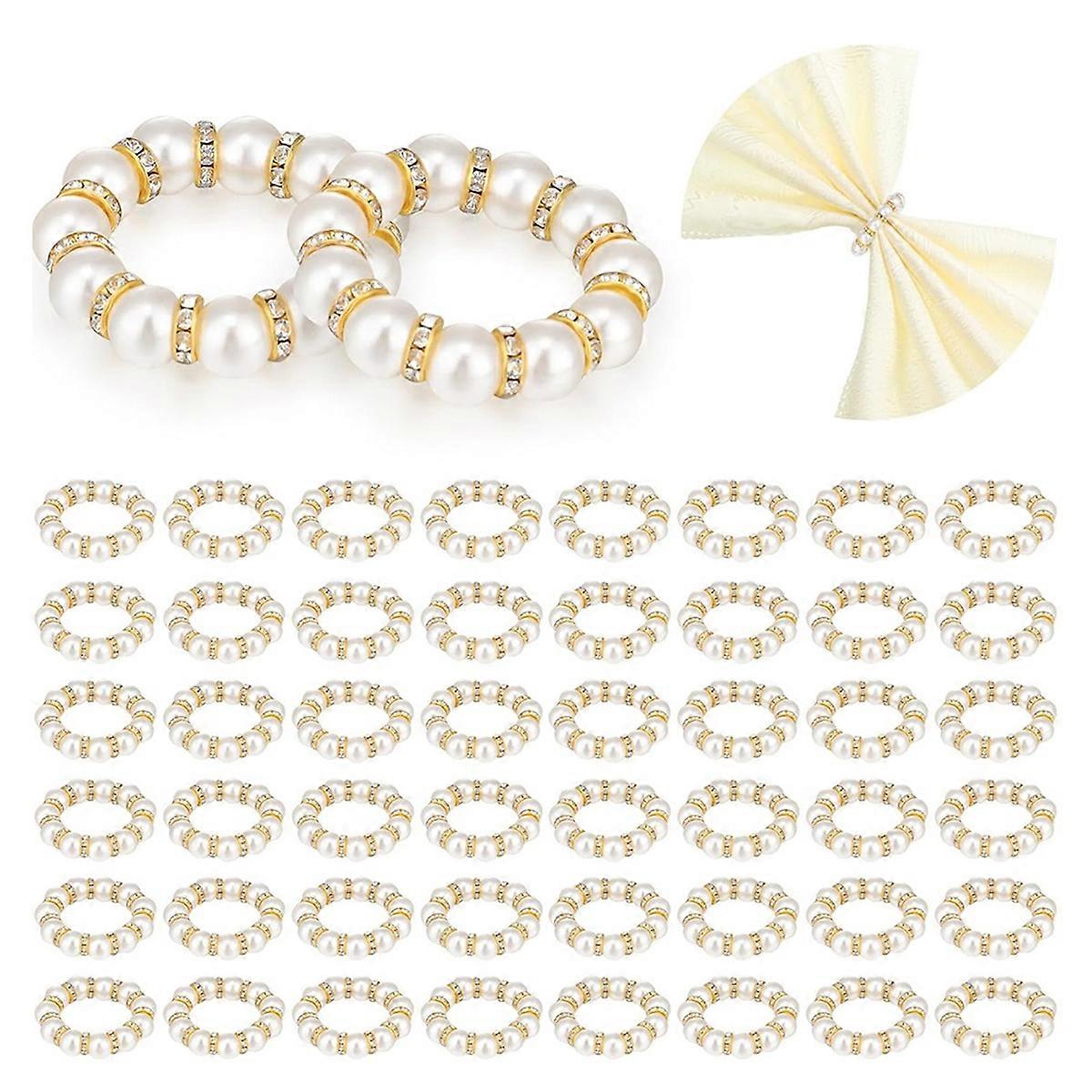 50 Pcs Napkin Rings Imitation Pearl Beaded Napkin Rings