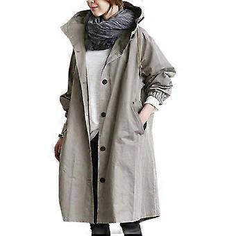 Dames Windjack Casual Losse Knoopzakken Capuchon Winddicht Waterdicht Voor Buiten Wandelen L Lichtgrijs