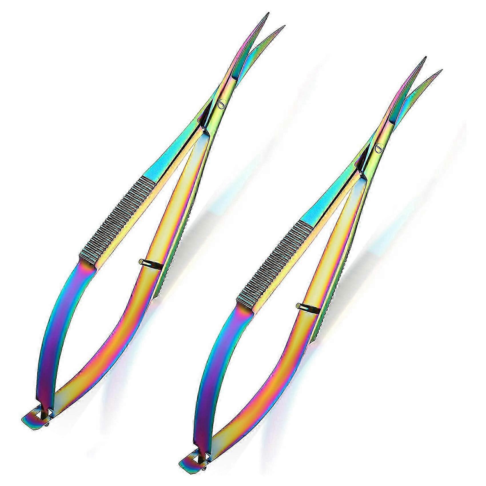2PCS 4.7 Inch Embroidery Sewing Spring Action Scissors, Threaded Stainless Steel Cutting, Eyebrow T