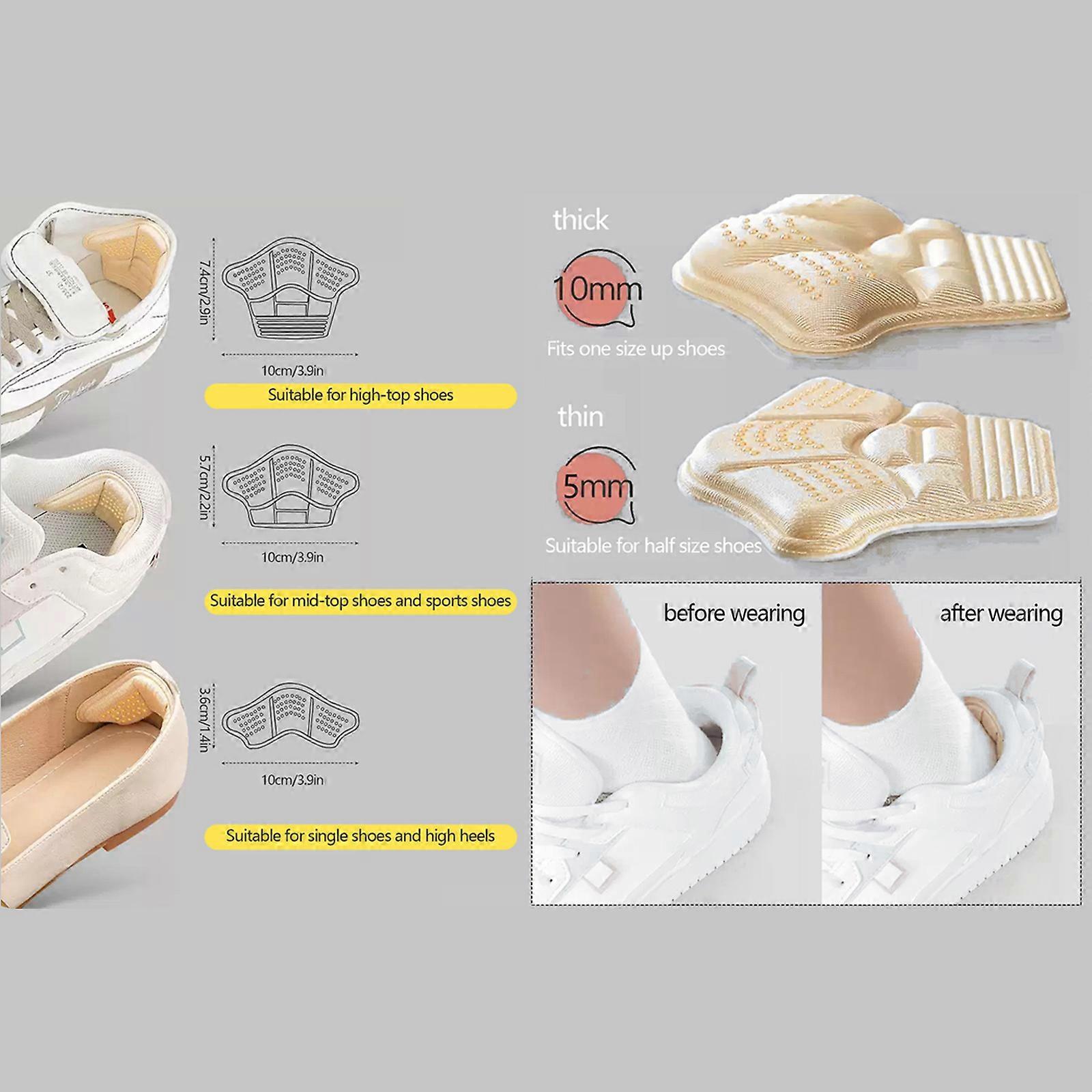 4 Pair Back of Heel Cushion Inserts, Mesh Heel Grips Pads for Boots, Loose Shoes, Reusable Adhesive Heel Guards Liners  Black