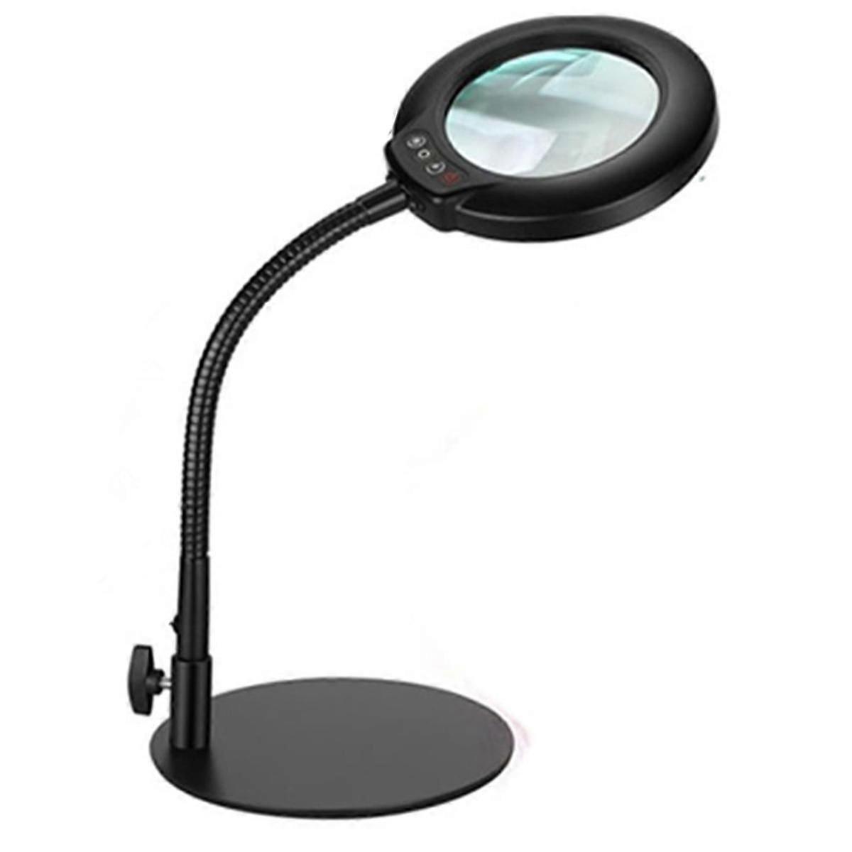 Flexible Gooseneck Lighted Magnifier with Stand 5 Color Modes Dimmable USB Reading Eye Protection Study Lamp