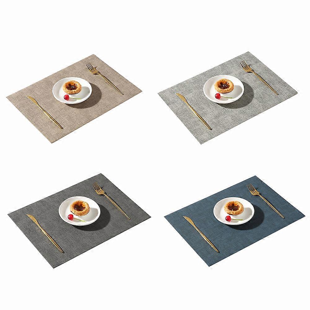 4pcs fabric square leather placemats - gray + dark gray + dark blue + light brown