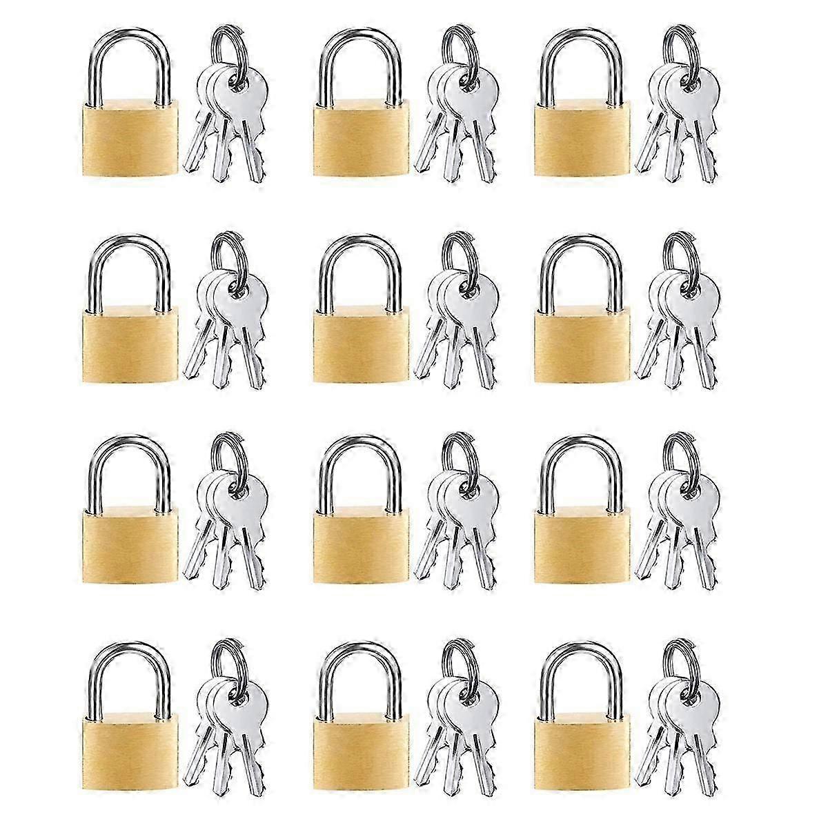 12 Pack Mini Padlock Small Padlock Solid Brass Locks with 3 Key for Luggage Lock,Backpack,Gym Locke