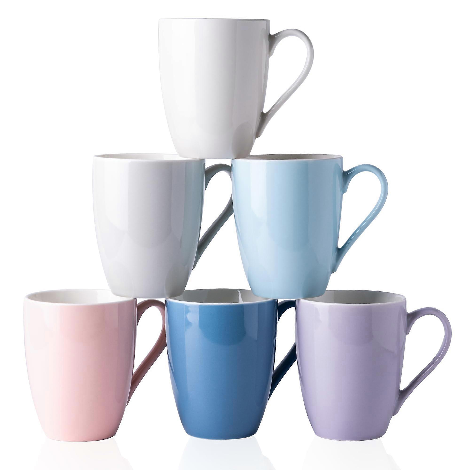 6 Set Large Lightweight Coffee Mugs 16 oz for Cappuccino and Latte - Ceramic Drinkware in Assorted Colors