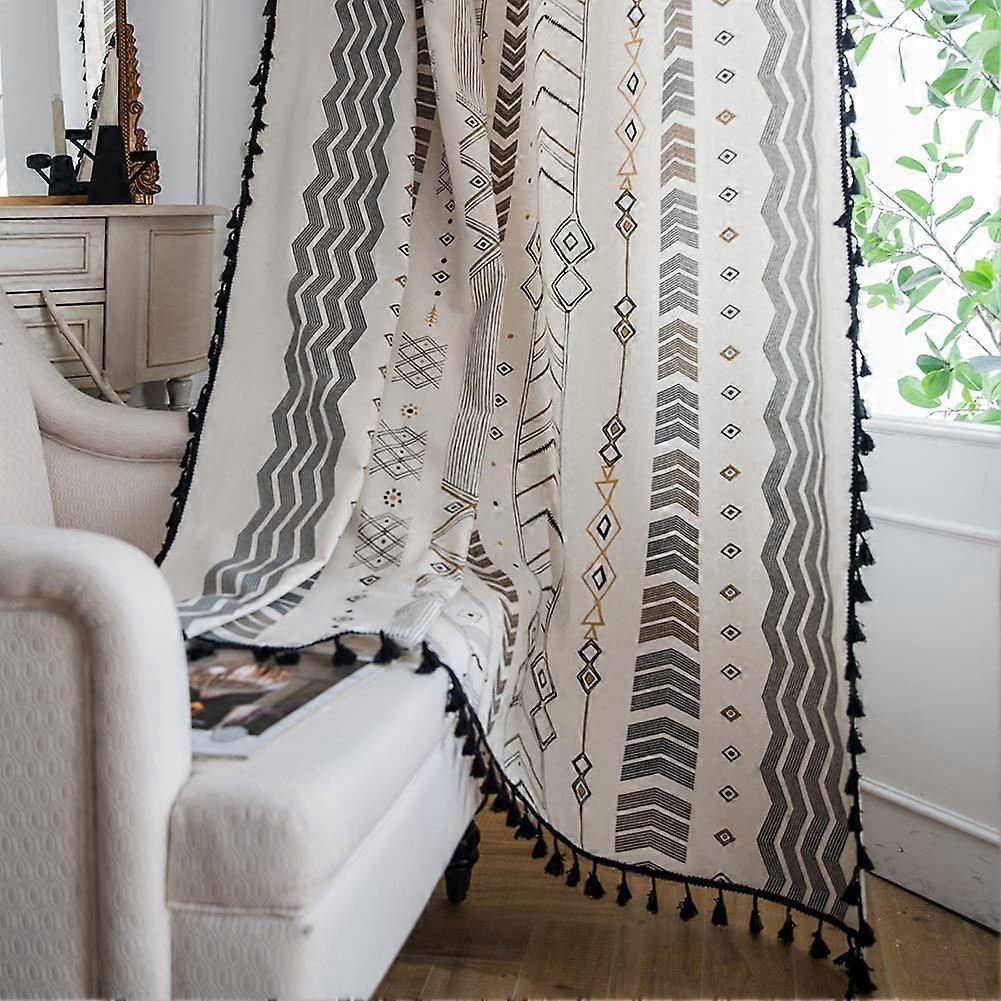 2 Panels Geometric Semi-Blackout Light Filtering Curtains for Living Room, 84 Inch, Modern Style, Multi-Color Options