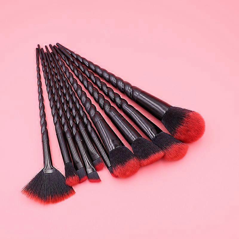 Black Unicorn Makeup Brush Set with Red Bristles 10 Pieces Foundation and Eyeshadow Set Unicorn Brushes for Blush and Makeup
