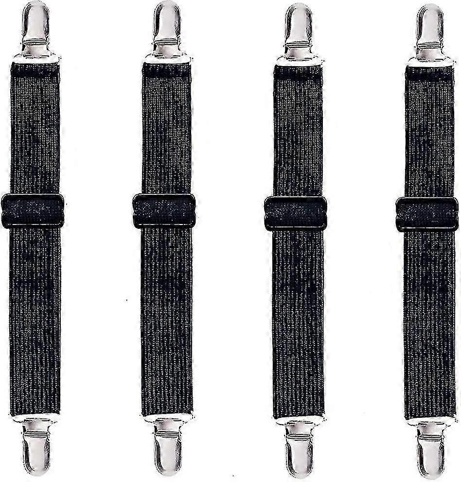 Justerbare lagenfastgørelser Suspenders, monterede arkclips Sheet Garters Sheet Grippers med elastiske holderstropper (4stk, sort)-QH
