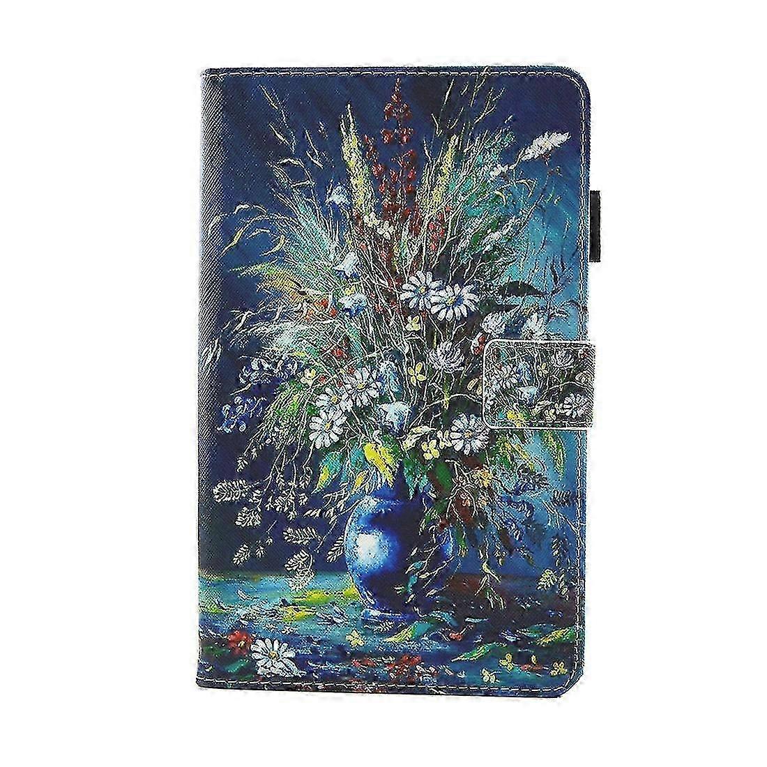 Galaxy Tab A 8.0 Case (T380/T385) - Vase Pattern Leather Cover with Hand Strap