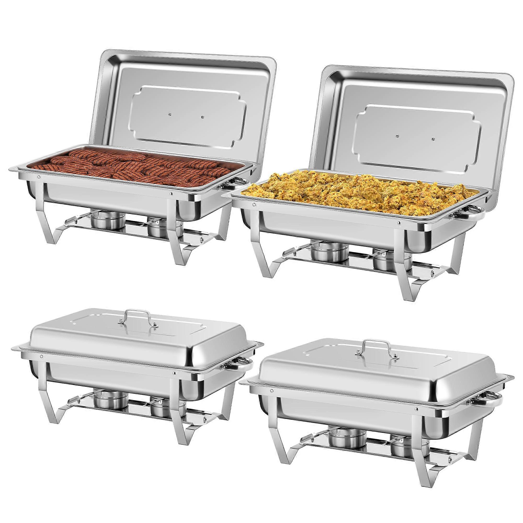 9.5 QT Chafing Dishes, 4 Pack High Premium Stainless Steel Complete Set, Rectangular Chafing Dish