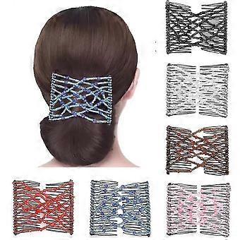6 Pcs Stretch Beaded Hair Combs Elastic Pearls Hair Clips Stretchy Hair Hairpins
