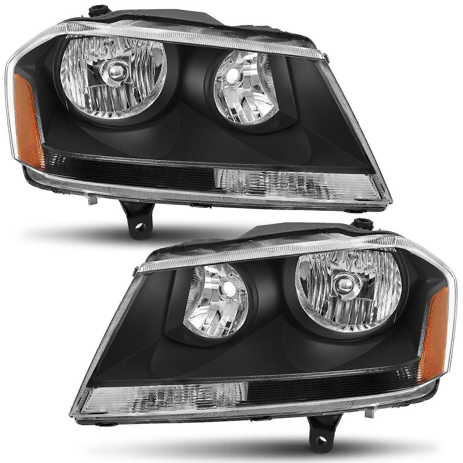 Headlight Assembly for 2008-2014 Dodge Avenger, Black Housing, Amber Reflector, Compatible with 08-14 Models