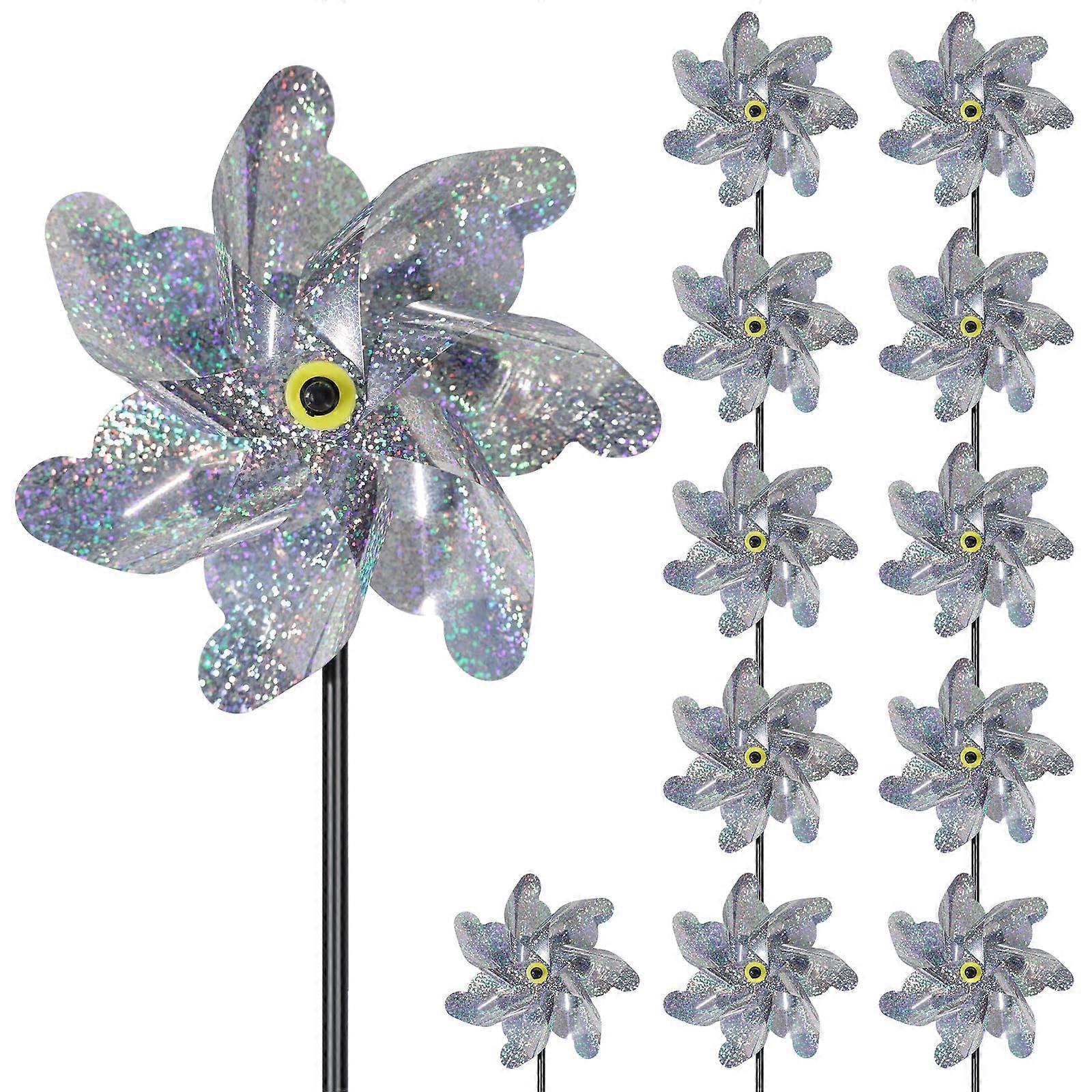 12 Pack Reflective Pinwheels Extra Sparkly Pinwheel for Garden Decor, Silver Bird Devices Deterrent to Scare Birds Away from Yard Patio Farm