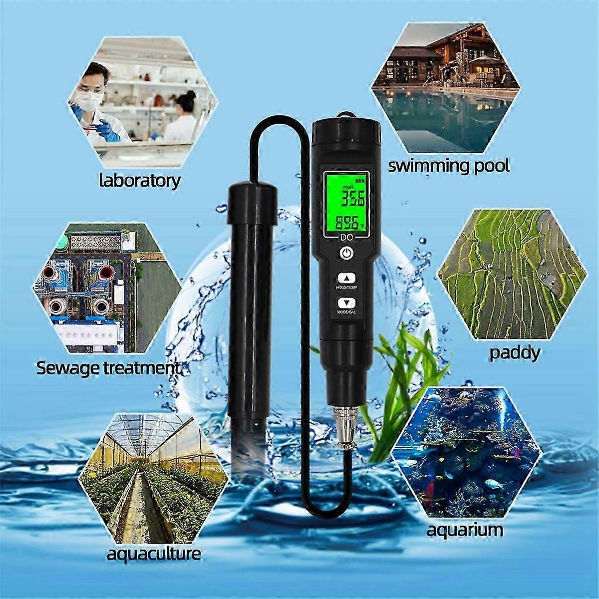 Digital Dissolved Oxygen Meter DO9100 Dissolved Oxygen Analyzer compatible with Seawater and Freshwater Fish Tank Aquaculture