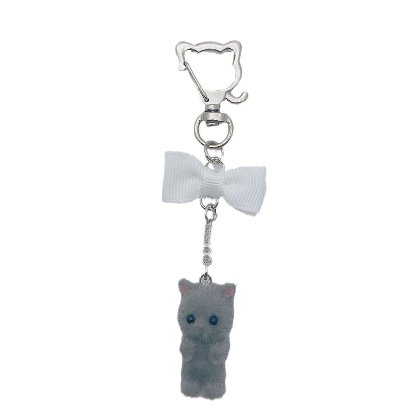 Unique White Cats Keychain Fashion Flocking Keyring Bag Cahrm Pendant Offering a Touch of Whimsy to Your Daily Routine