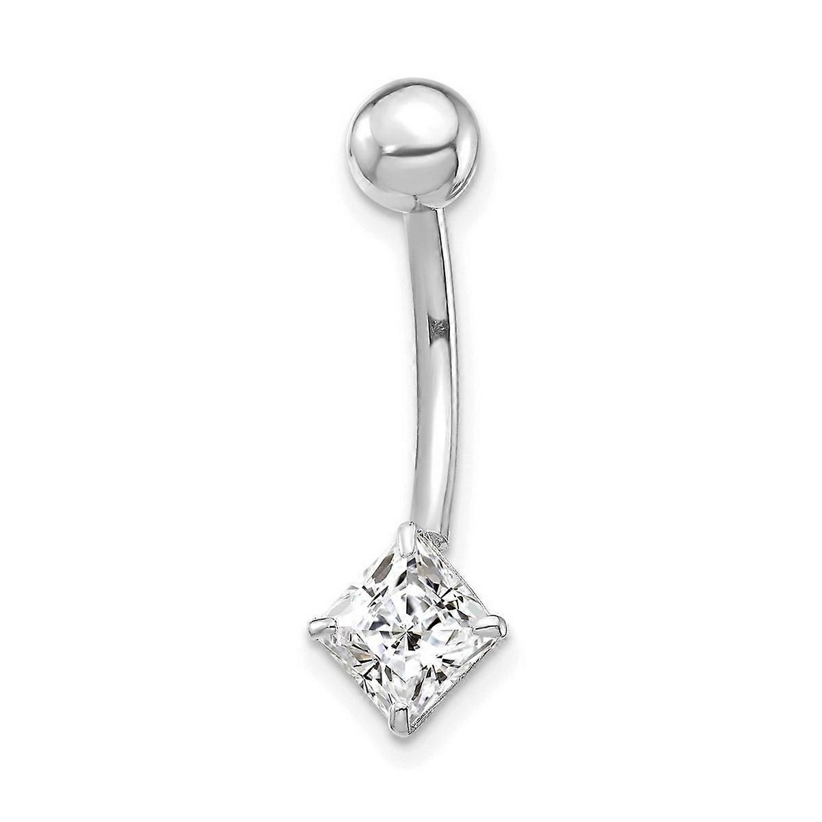 10k White Gold Polished Screw back With 5mm Square Cubic Zirconia Belly Ring Dangle Body Piercing-Screw for Women