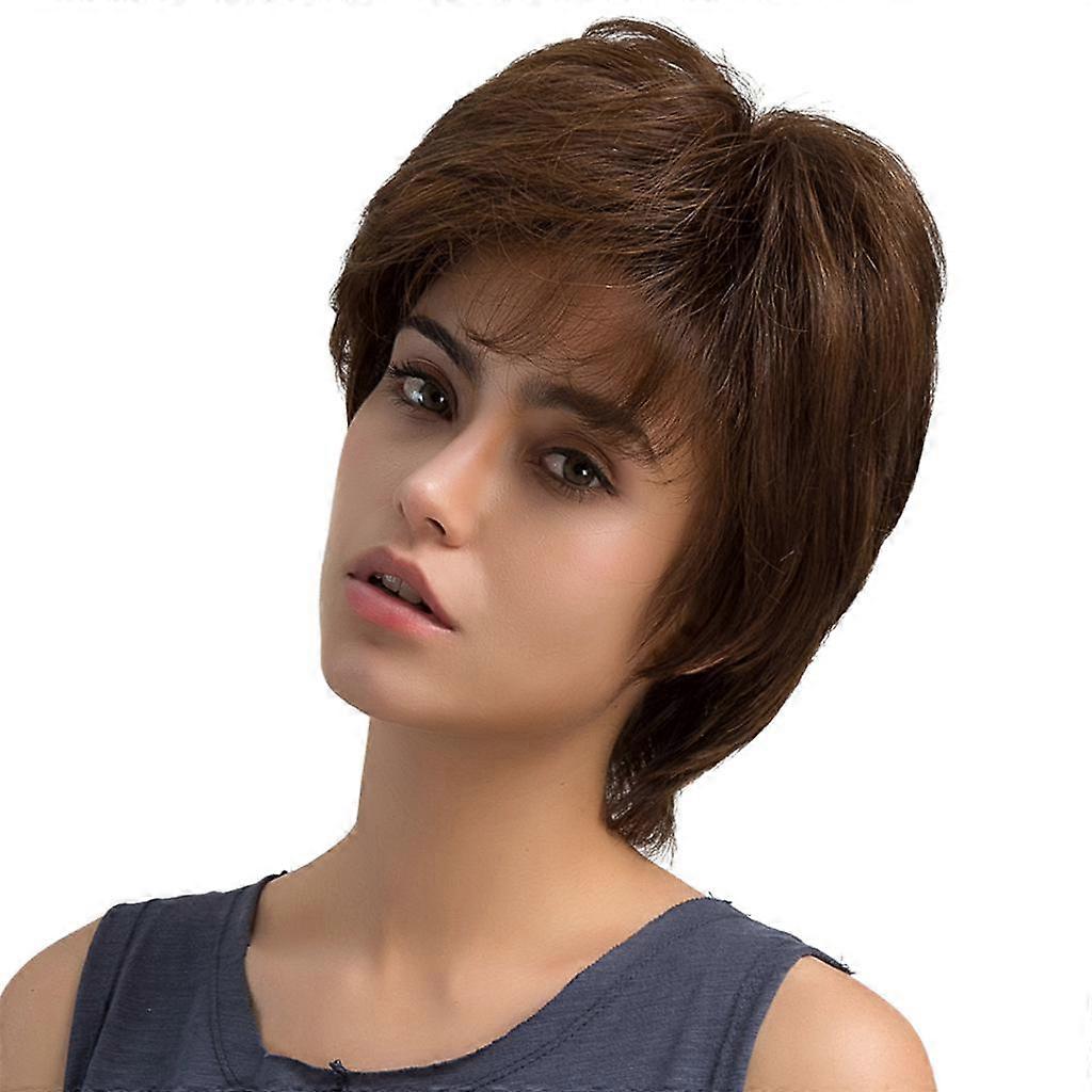 Fashion Women Layered Human Hair Wigs with Short Medium Brown 10